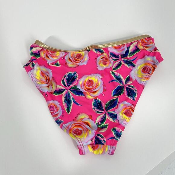 Betsy Johnson Girls 2PC Pink Floral Swimsuit Size M 10 Gold Trim - Picture 7 of 9